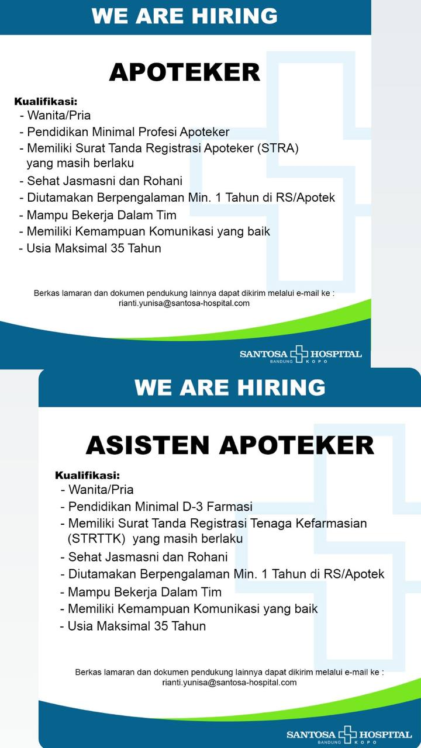 Lowongan Apoteker dan Asisten Apoteker Santosa Hospital