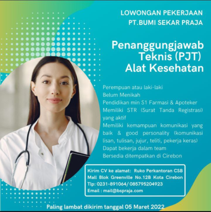 Lowongan Penanggung Jawab Teknis Alat Kesehatan