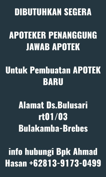 Lowongan Apoteker Penanggung Jawab Apotek