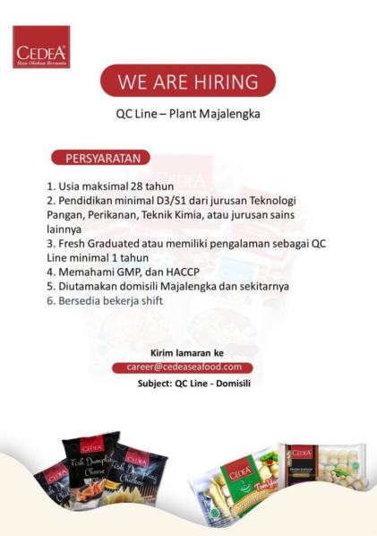 Lowongan Cedea Seafood Majalengka QC line
