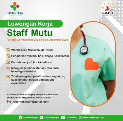 Lowongan Staff Mutu di RS Sentosa Bogor